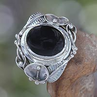Onyx flower ring, 'Nest of Lilies'