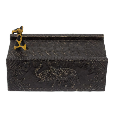 Wood jewelry box, 'Proud Giraffe' - Hand Carved Wood Jewelry Box