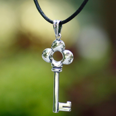 Sterling silver pendant necklace, 'Key to Happiness' - Sterling silver pendant necklace