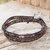 Quartz and leather wrap bracelet, 'Hill Tribe Lands in Black' - Hand Crafted Black Leather Bracelet with Brown Quartz Beads