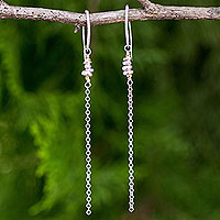 Gold accented sterling silver dangle earrings, 'Rain Chain'