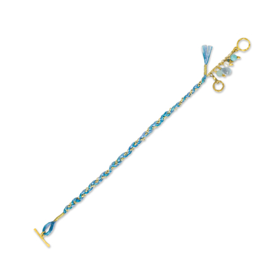Vergoldetes geflochtenes Armband mit mehreren Edelsteinen - Armband aus vergoldeter Baumwolle mit blauem Motiv und Anhängern mit mehreren Edelsteinen