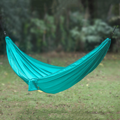 Parachute hammock, 'Uluwatu Jade' (single) - Portable Parachute Fabric Hammock Green Single Size
