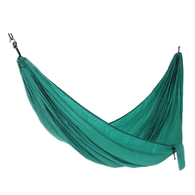 Parachute hammock, 'Uluwatu Jade' (single) - Portable Parachute Fabric Hammock Green Single Size