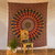 Colgante de pared de algodón, 'Leafy Mandala' - Tapiz de pared bohemio de mandala budista de algodón naranja