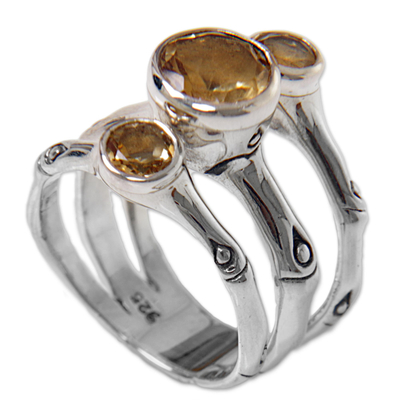 Citrin-Mehrsteinring - Handgefertigter Citrin-Ring aus Sterlingsilber mit mehreren Steinen, Indonesien