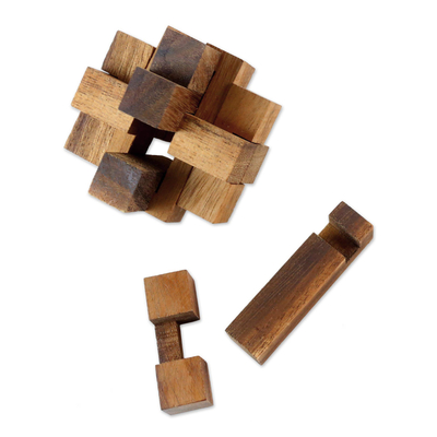 Wood puzzle, 'Diamond Cube' - Hand Made Wood Puzzle Game Geometric from Thailand