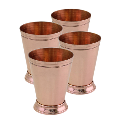 Copper julep cups, 'Ancient Feast' (set of 4) - Hand Made Copper Julep Cups (Set of 4) from India