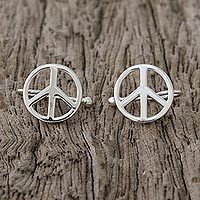 Sterling silver ear cuffs, 'Shimmering Peace' - Sterling Silver Peace Sign Ear Cuffs from Thailand