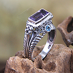 Amethyst and Sterling Silver Cocktail Ring, 'Sea Temple'