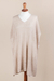 Knit tunic, 'Beige Dreamcatcher' - Beige Tunic with V Neck and Short Sleeves (image 2d) thumbail