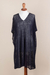Knit tunic, 'Navy Dreamcatcher' - Navy Tunic with V Neck and Short Sleeves