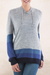 Hoodie sweater, 'Blue Imagination' - Blue and Grey Striped Hoodie Sweater from Peru