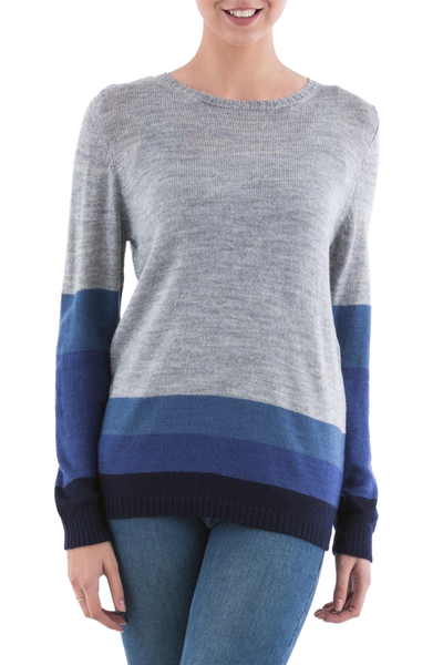 Blue and Grey Striped Pullover Sweater from Peru