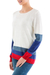 Pullover sweater, 'Imagine in Ivory' - Ivory Pullover Sweater with Blue and Red Stripes (image 2b) thumbail