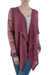 Cotton blend cardigan, 'Garden in Wine' - Wine Red Peruvian Open Front Cardigan with Florid Sleeves thumbail
