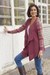 Cotton blend cardigan, 'Garden in Wine' - Wine Red Peruvian Open Front Cardigan with Florid Sleeves (image 2b) thumbail