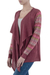 Cotton blend cardigan, 'Garden in Wine' - Wine Red Peruvian Open Front Cardigan with Florid Sleeves (image 2c) thumbail