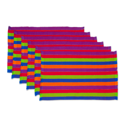 Tischsets aus Baumwolle, (6er-Set) - Sechs mehrfarbig gestreifte Baumwoll-Tischsets aus Guatemala