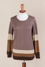 Pullover sweater, 'Imagine in Brown' - Brown Striped Pullover Sweater from Peru