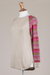 Jersey mezcla de algodón - Suéter tipo túnica en beige pálido con mangas florales multicolores