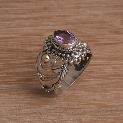 Gold-accented amethyst cocktail ring, 'Faithful Bloom' - Amethyst Sterling Silver 18k Gold Accented Cocktail Ring