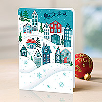 UNICEF holiday cards, 'Santa over Town Heirloom' (box of 10) - UNICEF Santa Themed Holiday Cards (box of 10)