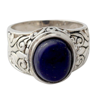Lapis lazuli cocktail ring, 'Royal Blue Romance' - Handmade Lapis Lazuli and Sterling Silver Cocktail Ring