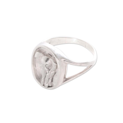 Sterling silver signet ring, 'Elephant Traipse' - Sterling Silver Elephant Signet Ring from Bali