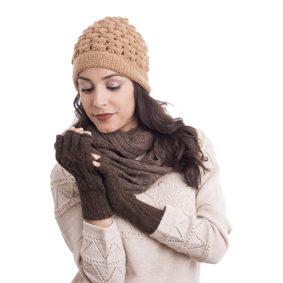 100% alpaca fingerless gloves, 'Warm Mahogany' - Hand-Knit 100% Alpaca Fingerless Gloves in Mahogany