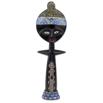 Wood sculpture, 'Ashanti Muse I' - Collectible Sculpture African Fertility Doll Carved by Hand