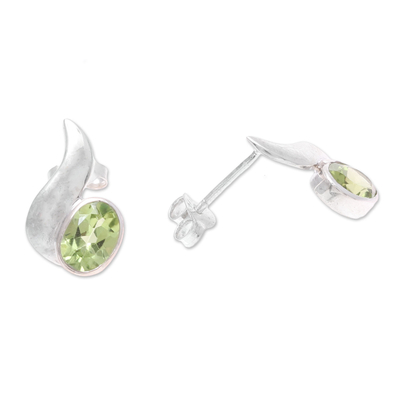 Peridot drop earrings, 'Green Apple Glow' - Oval Faceted Peridot and Sterling Silver Drop Earrings
