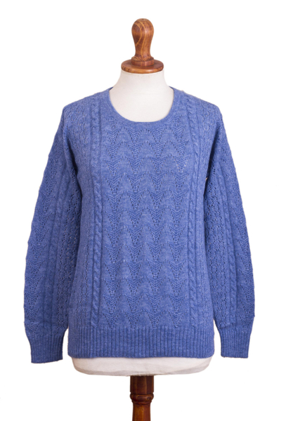 Baby alpaca blend pullover sweater, 'Distinction in Blue' - Heather Blue Baby Alpaca Blend Sweater