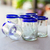 Vasos para jugo de vidrio soplado, (juego de 6) - Vasos de jugo transparentes grabados con borde azul (juego de 6)