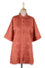 Embroidered cotton long shirt, 'Chikan Chic' - Embroidered Floral Terracotta Cotton Shirt