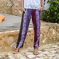 Batik rayon casual pants, 'Vintage Batik' - Handmade Batik Rayon Floral Trousers from Bali