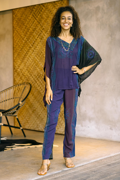 Batik rayon casual pants, 'Vintage Batik' - Handmade Batik Rayon Floral Trousers from Bali