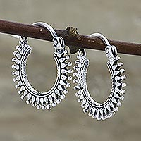 Sterling silver hoop earrings, 'Bright Rays'
