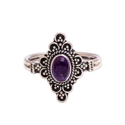 Amethyst cocktail ring, 'Daydream Temple' - Handcrafted Amethyst Cocktail Ring from Bali