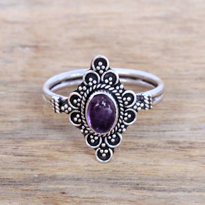 Amethyst cocktail ring, 'Daydream Temple' - Handcrafted Amethyst Cocktail Ring from Bali