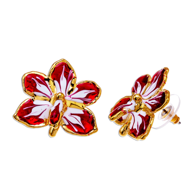 Gold plated natural orchid earrings, 'Timeless Dancer' - Gold plated natural orchid earrings