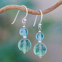 Fluorite dangle earrings, 'Blue Genie' - Unique Beaded Fluorite Earrings