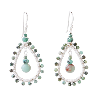 Jasper and prehnite beaded dangle earrings, 'Jasper Drop' - Sea Green Beaded Dangle Earrings with Jasper and Prehnite