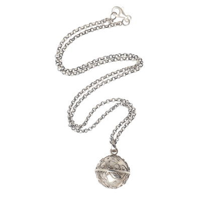 Sterling silver harmony ball necklace, 'Message of Love' - Balinese Silver Heart Motif Amulet Harmony Ball Necklace