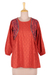 Cotton top, 'Delhi Spring in Russet' - Embroidered Cotton Top in Paprika from India thumbail