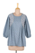 Cotton top, 'Delhi Evening' - Embroidered Cotton Top in Cadet Blue from India thumbail