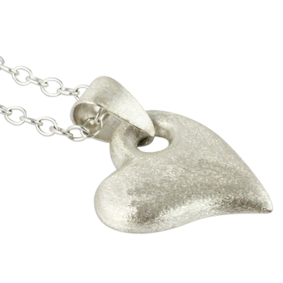 Sterling silver heart necklace, 'Strong Heart' - Brushed Satin Sterling Silver Necklace