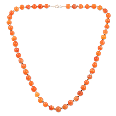 Carnelian beaded necklace, 'Before Sunset' - Hand Made Carnelian and Sterling Silver Beaded Necklace