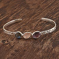 Multi-gemstone cuff bracelet, 'Captivating Trio'
