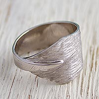 Sterling silver band ring, 'Warping Triangles' - Hand Crafted Sterling Silver Band Ring by Mexican Artisans